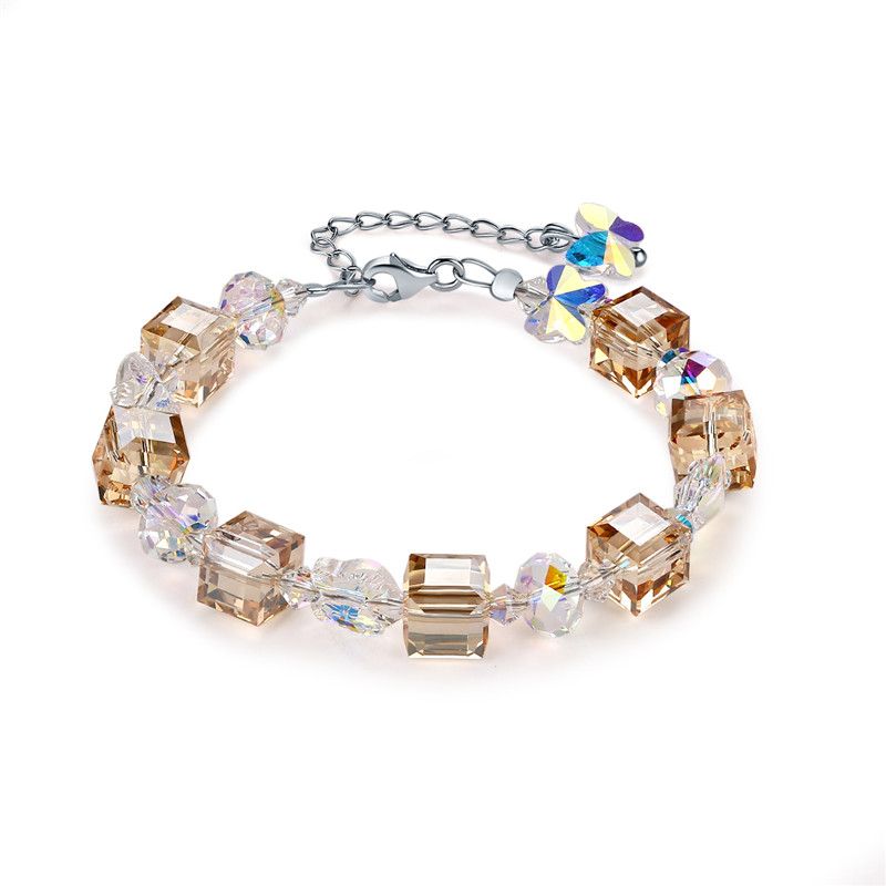 Lobster Clasp Silver - Multi-Color Beads Charm Bracelet Cube Butterfly