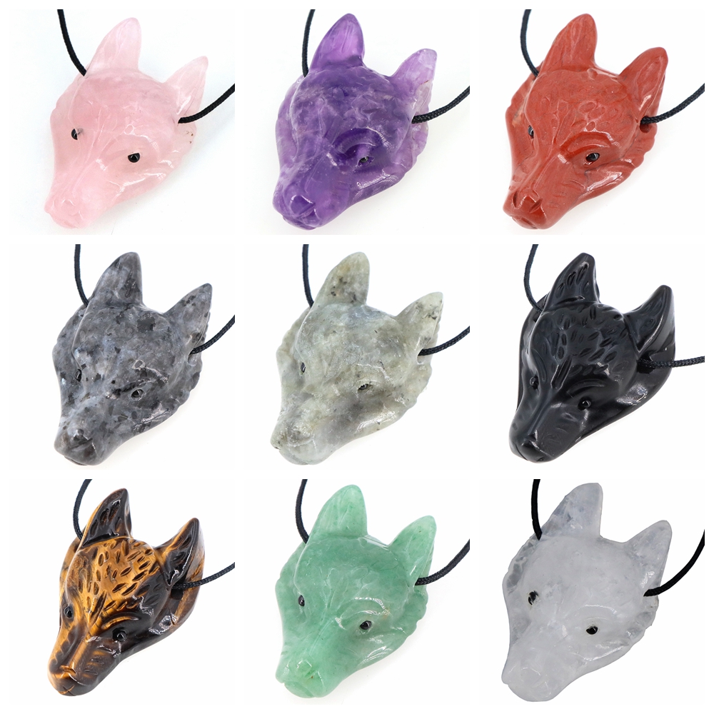 40mm Wolf Head Stone Pendant N - Jewelry Making Gemstones ulasan dan harga